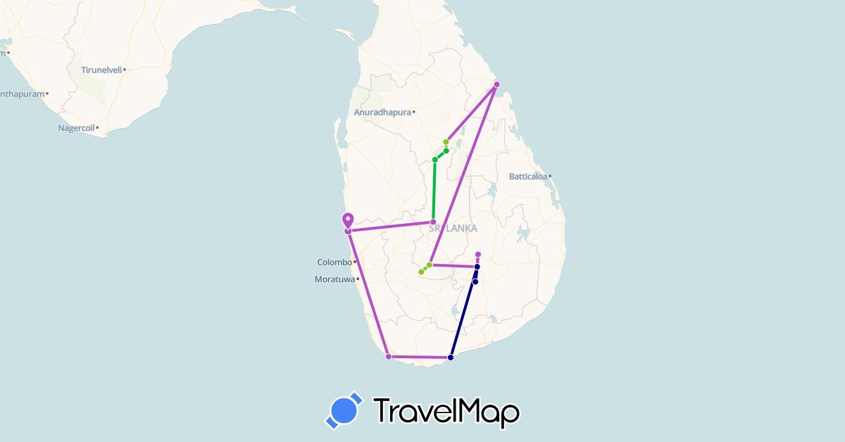 TravelMap itinerary: driving, bus, train, electric vehicle in Sri Lanka (Asia)
